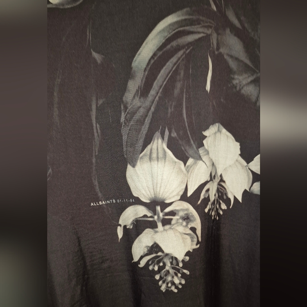 All Saints Black Asymmetrical Floral Midi Dress - Picture 7 of 11